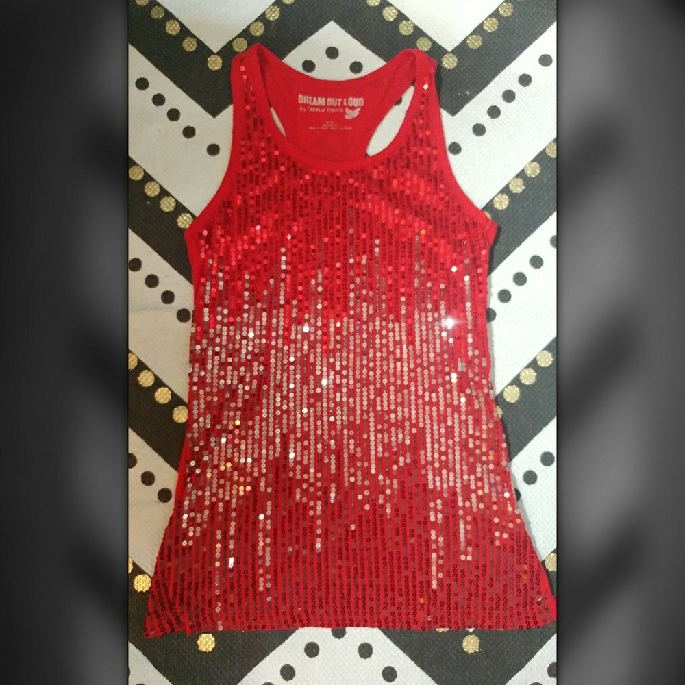 Red tank with silver teared sequence
